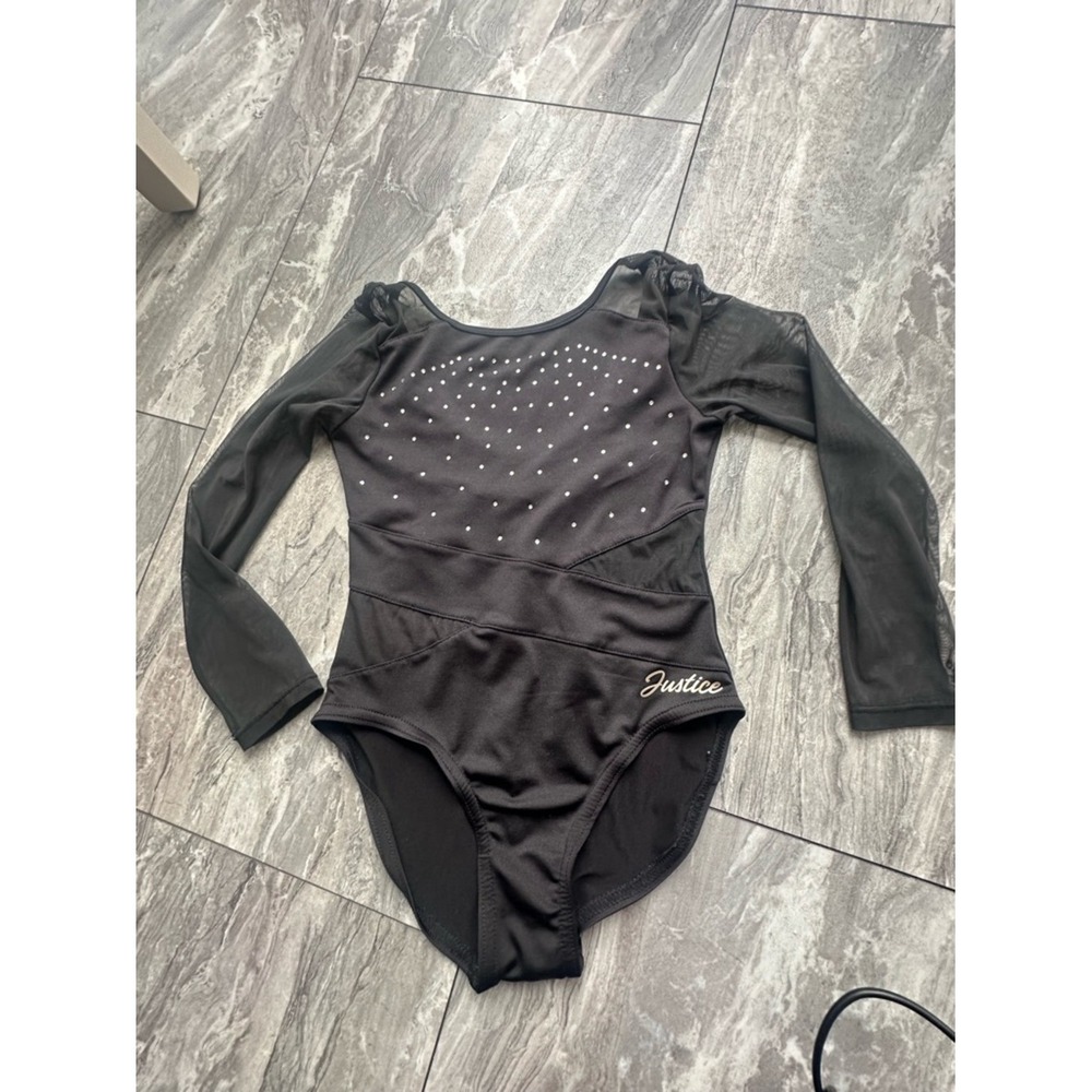 Justice Black Long Sleeve Crystal Leotard 5/6 0181